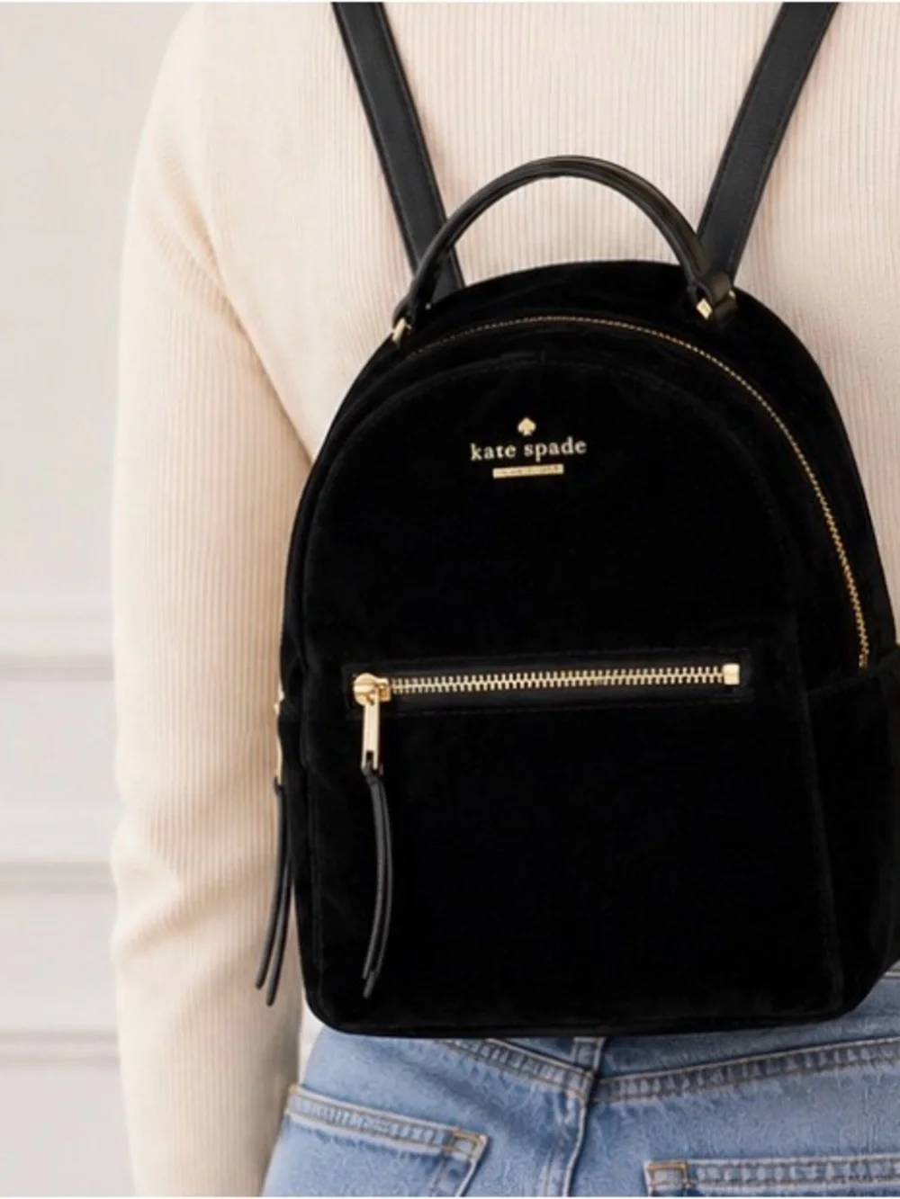 kate spade New York Black Velvet Small Backpack